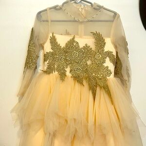 Elegant Cream Dress with Gold Embellishments